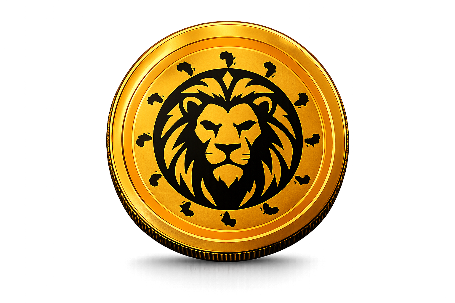 The $AMEM coin — a golden lion surrounded by twelve maps of Africa
